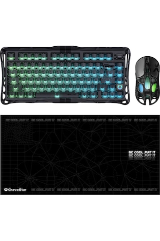 Gravastar V75 Manyetik Kablolu Gaming Klavye, Xpro Kablosuz Optik Mouse Ve Mousepad Oyuncu Seti, Ste Optik
