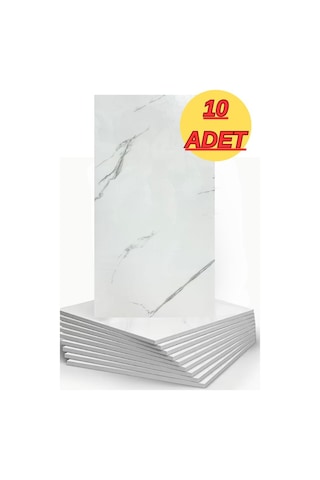 10 Adet 30x60 Cm Parlak Yapışkanlı Duvar,banyo,tezgah Arası Kaplama Duvar Paneli Kağıdı Cf-1035 Beyaz