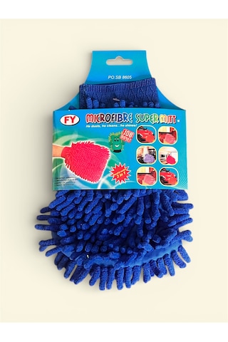 Mikrofiber Araç Temizlik Eldiveni Çift Taraflı Yıkama Araba Motor Jant İç Temizlik Eldiveni Mavi