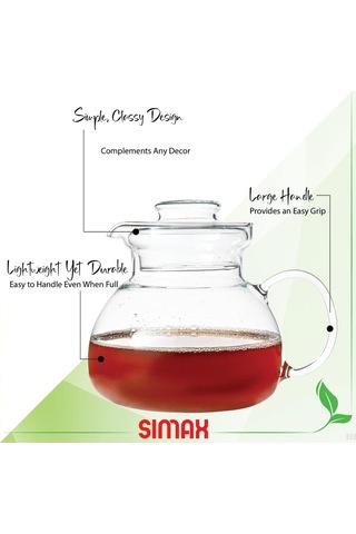 Cam Demlik, Borosilikat Cam, Şeffaf, 1000 Ml, Isıya Dayanıklı, Ergonomik Kulplu, Kapaklı Tasarım Çok Renkli
