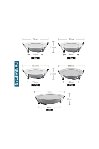Sıcak Beyaz 10 Adet Led Downlight 220v Yuvarlak Gömme Armatürler 18w 15w 12w 9w 7w Tavan Spot Aşağı Işıklar Mutfak Oturma Odası Ofis Için 7w