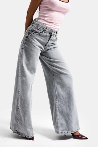 it's basic Kadın Gri Renk Hera 4s6-12 Palazzo Fit Bol Kesim %100 Koton Orta Bel Denim Jean
