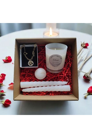 Denic Hediye Seti Kokulu Beyaz Bardak Mum Yaşam Agacı Kolye Burgulu Mum Yüzen Mum