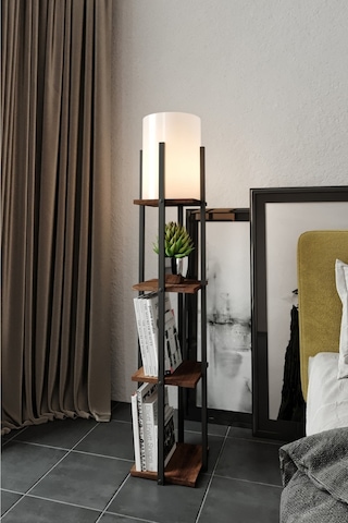 Barok Raflı Lambader Kahverengi