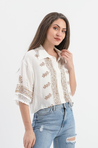 Antik Desenli Kolları Püsküllü Gömlek - Kahverengi-kahverengi Kahverengi