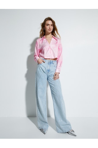 Koton Crop Gömlek Floral Desenli Pembe Desenli 4sak60333pw 4SAK60333PW2D5 Pembe