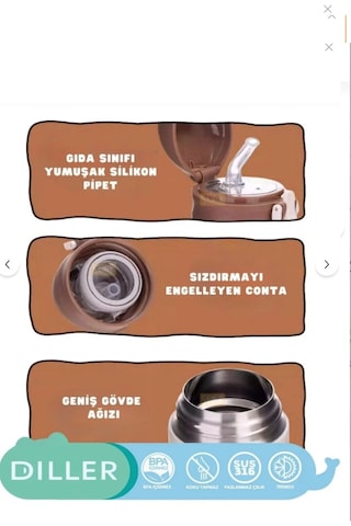 Benisa Shop Vagonlıfe Dıller Panda Figürlü Paslanmaz Çelik Pipetli Suluk Matara Sıcak / Soğuk 6 Saat Beyaz