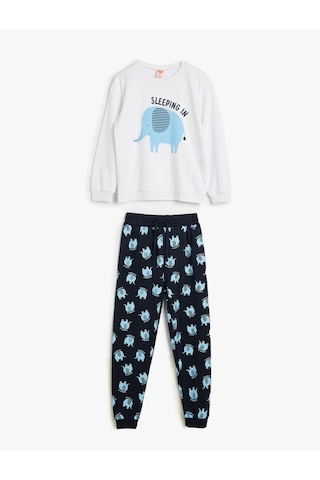 Koton Fil Baskılı Pamuklu Uzun Kollu Bebek Pijama Takımı Ekru 5wmb10186tk Ekru
