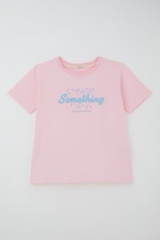 Breeze Kız Çocuk Kısa Kollu Pantolonlu Takım Kabartmalı Şönil Yazı Nakışlı 9-14 Yaş , Pembe