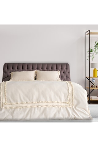 Dnc Home Tekstil Ndchome Ham Keten Krem Ponponlu Çift Kişilik Nevresim Takımı Krem