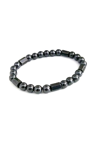 Tamgacrafts Kısmi Mıknatıslı Manyetik Silindir Doğal Taşlı Hematit Füme Bileklik 8mm Gri