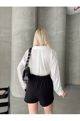 Tek Yırtmajlı Şort Etek Siyah