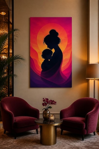 Anne Çocuk Silüet Baskılı Cam Tablo Duygusal Minimalist Uv Baskı Duvar Tablosu