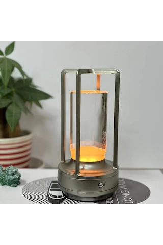 Honeybeeshop 1 Adet Gümüş Şarj Edilebilir Kristal Masa Lambası 2000mah Led Vintage Kablosuz Işık İç Dış Mekan Kamp Dekorasyon