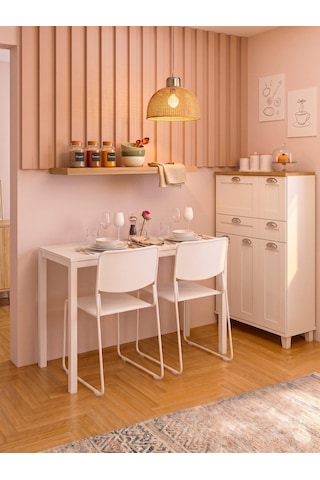 Minimal Beyaz Çok Amaçlı Masa 116x45x75 Cm Güçlendirilmiş Metal Profil Ayaklı