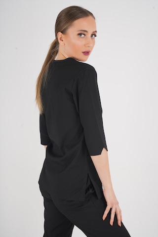 Unisex Siyah Violet Model Scrubs Takım Doktor Hemşire Üniforması Siyah