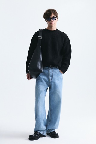 Vamos Oversize Fitilli Triko Kazak Siyah