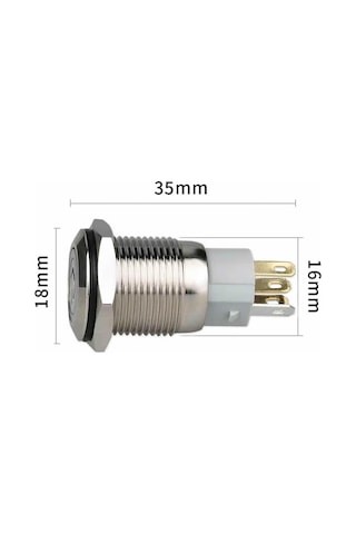 Alkatronik 16mm Metal Buton Beyaz Power Sembol Led Işıklı Panel Montaj Düz Kafa Kilitlemeli Dc 6a 12v Ip67 Düğm 1