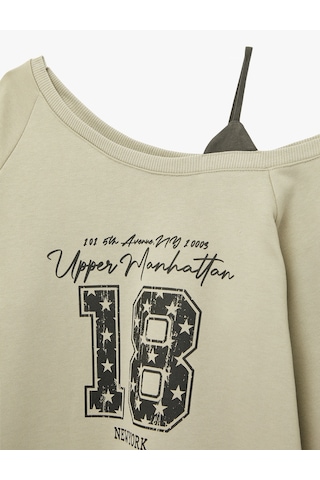 Koton Rahat Kalıp Üç İplik Uzun Kollu Asimetrik Yaka Baskılı Sweatshirt Gri 6sal10376ık Gri