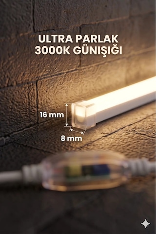 10 Metre 220v Neon Led Şerit Günışığı 3000k - Tak Çalıştır Set - Fişli Trafo Gerektirmez Esnek Led 64687047