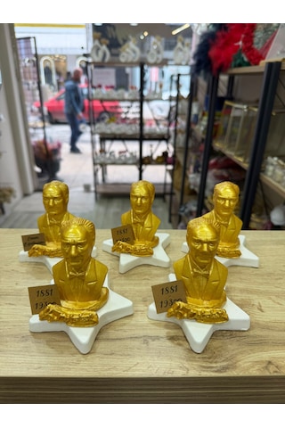 Atatürk Masa Üstü Heykel Büstü Gold