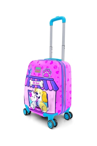 Coral High Kids Kedi Köpek Desenli Çocuk Valizi 16776 Pembe - Mavi