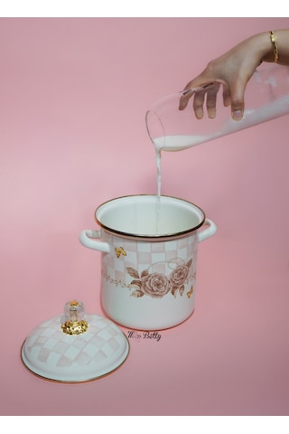Rosadora Emaye Kuşkonmaz Bakraç Dekoratif Çok Amaçlı Vintage Pembe