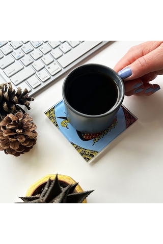 Cam Bardak Altlığı Klasik Şahmeran 4'lü Takım 10cm X 10cm Beyaz