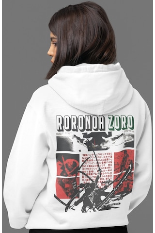 Sevbano Roronoa Zoro One Piece Anime Sırt Baskılı Unisex Oversize Penye H beyaz
