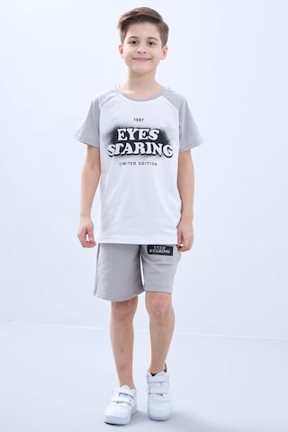 Penye Süprem Baskılı Yazlık Şortlu Takım M00734 Açık Gri