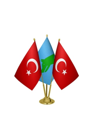 Masa Üstü Göktürk Bayrağı Türk Bayrağı Üçlü Pirinç Direk Masa Bay