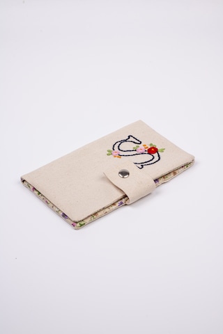 Fabric Craft Bag Kişiselleştirilebilir Kadın Cüzdan Ve Nakışlı Anahtarlık Seti Baş Harf İşlemeli Krem