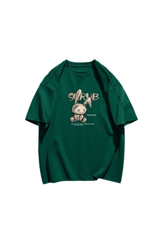 Noıssey Karikatür Ve Grafik Tasarım Oversize T-shirt Cartoon/letter Serisi Kod195 Yeşil