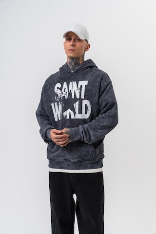 Respire Erkek Star Baskılı Yıkamalı Kapüşonlu Oversize Hoodie Siyah