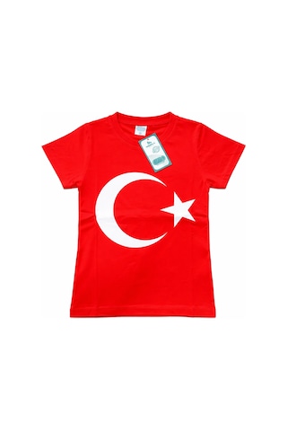 Zuzumax Ataş Çocuk Bayraklı Tişört Kırmızı & Beyaz Renk 23 Nisan, 19 Mayıs, 29 Ekim Özel Pamuklu Kısa Kol Kirmizi
