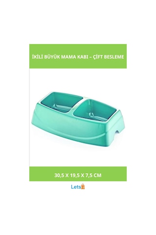 İkili Büyük Plastik Mama Kabı Mor Mavi Yeşil Pembe 30,5x19,5x7,5 Cm