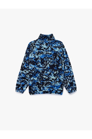 Koton Dik Yaka Desenli Oversize Polar Mavi Erkek Çocuk Sweatshirt 7wkb10054tk