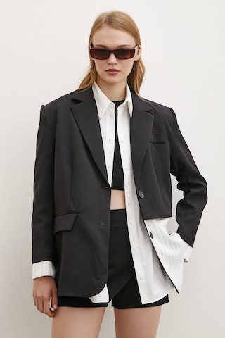 Never More Çizgi Detaylı Çift Düğmeli Blazer Ceket Beyaz Beyaz