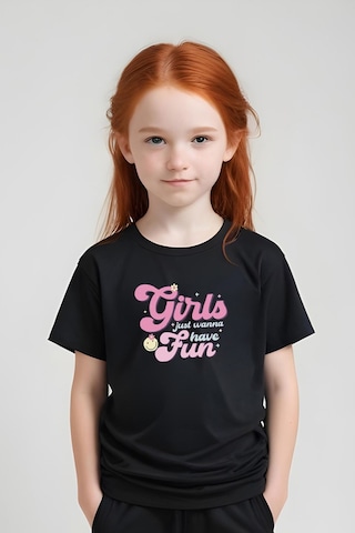 Fyk Kids Kız Çocuk Yuvarlak Yaka Baskılı Girls Fun Alt-üst Pijama Takımı Siyah