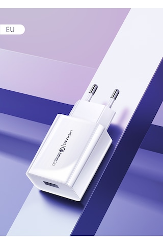 Usams US-CC083 T22 18W Hızlı Şarj Adaptörü QC3.0 – iPhone 13 / Samsung S23 / Google Pixel 8 Uyumlu