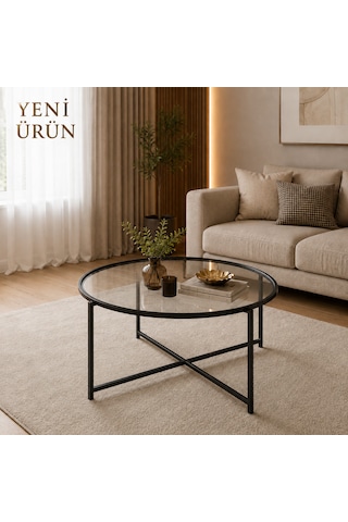 Sun Şeffaf Camlı Orta Sehpa Siyah