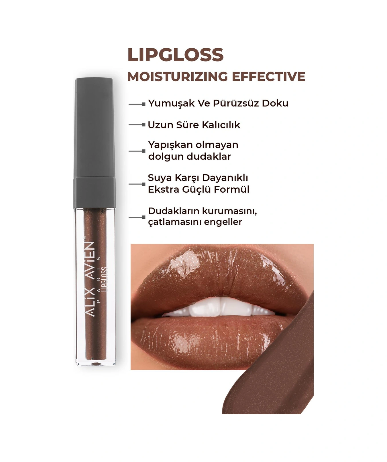 Alix Avien Uzun Süre Kalıcı Yapışkan His Bırakmayan Nemlendirici Dudak Parlatıcısı Lipgloss 11 Chocolate Kiss