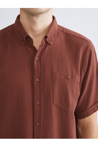 Lcwaıkıkı Classic Kahverengi Regular Fit Kısa Kollu Erkek Gömlek