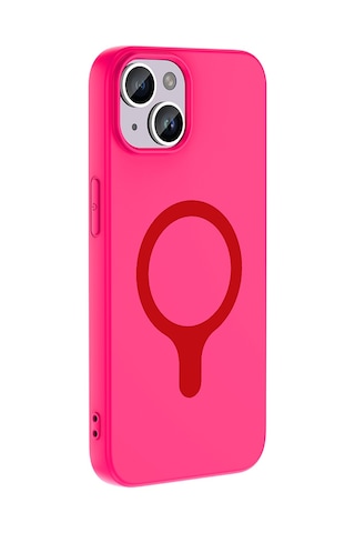iPhone Uyumlu 14 Kılıf M-safe Şarj Özellikli Frm Aris Silikon Kapak - Koyu Pembe Çok Renkli