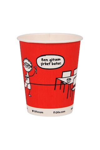 Ofix Karton Bardak Özel Baskılı 7 Oz 180 Ml 500 Adet - Kırmızı 500