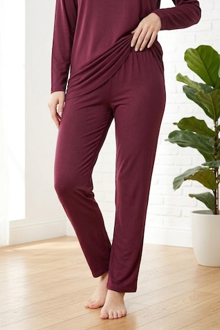 Aura Collections Kadın Dantelli Bambu Viskon Uzun Kollu Mevsimlik Soft Örme Pijama Takımı Bordo