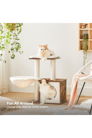 Woodywonders Kediler İçin Küçük Kedi Ağacı, İç Mekan Kediler İçin Modern Kedi Kulesi, Tırmalama Direkli Kedi E