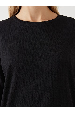 Lcwaıkıkı Classic Siyah Bisiklet Yaka Dokulu Kadın Tunik