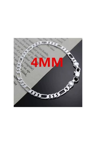 Kadın Erkek Unisex Figaro 6mm Gümüş Kaplama Zincir Bileklik Künye Hediye