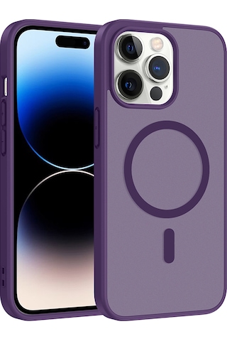 Ardemix Apple iPhone Uyumlu 14 Pro Kılıf M-safe Şarj Özellikli Zore Babet Kapak - Derin Mor